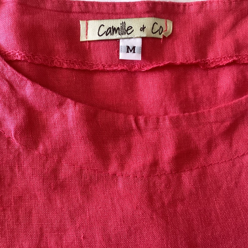 Camille & Co 100% Linen From Italy Asymmetrical Hemline Pinkish-Red Size Medium - Picture 3 of 5